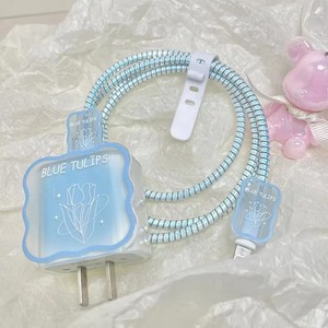 ฝาครอบสายไฟอเนกประสงค์ลายคลื่นทิวลิปสีน้ำเงินที่เก็บสายได้สำหรับ <span class=keywords><strong>Apple</strong></span> 20W/30W พร้อมเชือกชุด4ชิ้น - Product Image 2