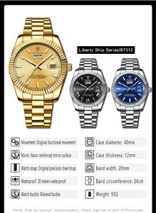 Reloj de Cuarzo de Lujo para <span class=keywords><strong>Hombre</strong></span>, Dorado, 40 mm, Bisel Estriado, Fecha, Doble Pantalla, Luminoso, Resistente al Agua 30 m, Acero Inoxidable - Product Image 5