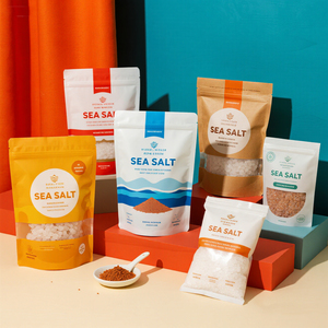 Kunden spezifische Mylar Taschen Großhandel Matte Finish 500g Meersalz Bade beutel Stand Up Verpackung Druck verschluss und Fenster beutel Tasche - Product Image 5