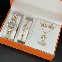 Nouveau en 2024 montre à quartz pour femme couronne cadran arabe complet diamant montre ensemble de bijoux montre connectée montre intelligente
