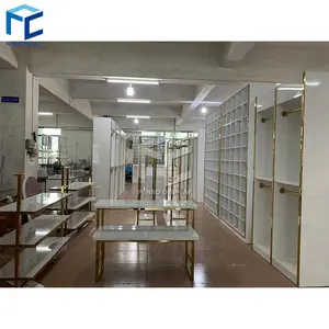 Retail Store Fixture Hanging Clothes Custom Shop Design Metal Gold Clothing Dress Display Rack