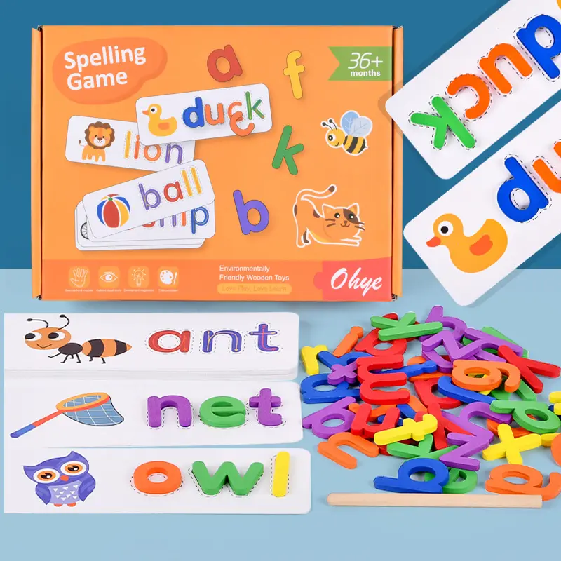 英語のスペルワードが付いた木製の52文字ゲーム子供の知性早期教育ボードゲームジグソーパズル