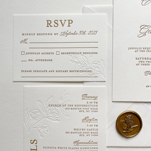 <strong>Sheffield</strong> Suite Letterpress Wedding Invitation Card Antique Gold Floral Liner Envelope Debossed Invites Suite Marriage Festival - Product Image 6