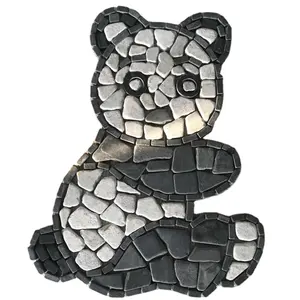 Bom preço pastador medalhões mosaico de panda pedra branca preta