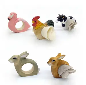 Los animales de granja modelo de madera tallada anillo de servilleta para Pascua animales anillos de servilleta