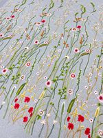 Tissu en maille brodée de fleurs aquatiques colorées et denses, largeur 140 cm, tissu en dentelle de tulle 3D pour robe d'enfant, jupe pour femme