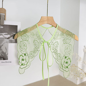 Apliques en forma de corazón de Color personalizado a la moda, cuentas de Organza, <span class=keywords><strong>Collar</strong></span> desmontable, <span class=keywords><strong>Collar</strong></span> de encaje bordado verde - Product Image 4