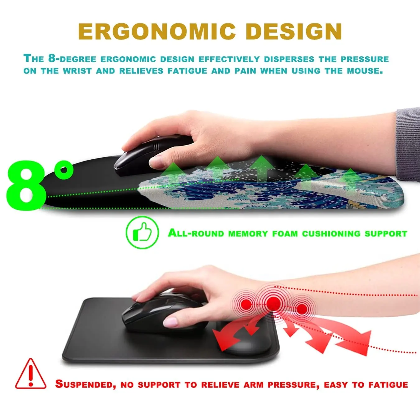 Ergonomic Slope Wrist Strap Gaming Mouse Pad Non-slip Cartoon Comfortable Memory Sponge Custom Desk Pad Keyboard for Office Home
