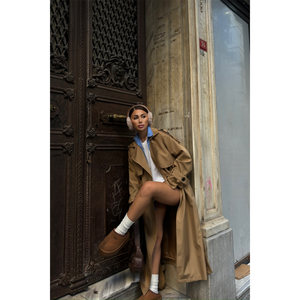 Gabardina Marrón con Abertura Lateral, Manga Larga, Tejida, Resistente al Viento, Abrigo Casual de Otoño para Mujer - Product Image 4