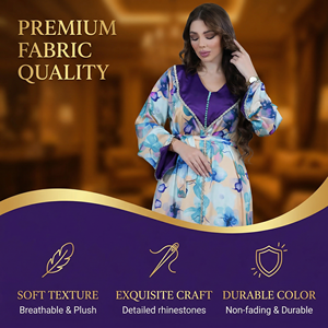 Elegant Floral Print Rhinestone Belted Abaya Dress for Muslim Women Boutique Wholesale - Product Image 2