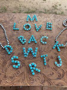 Beautiful Handmade KINGMAN TURQUOISE STERLING <b>SILVER</b> <b>LETTER</b> <b>NECKLACE</b> Pendant Personalized Gift Jewelry Boho Style for Women - Product Image 2