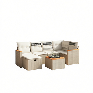 ชุดโซฟาหวายสีเบจครีมขาวสำหรับสวน 4 ที่นั่ง พร้อมที่เก็บของ ดีไซน์ร่วมสมัย - Product Image 1