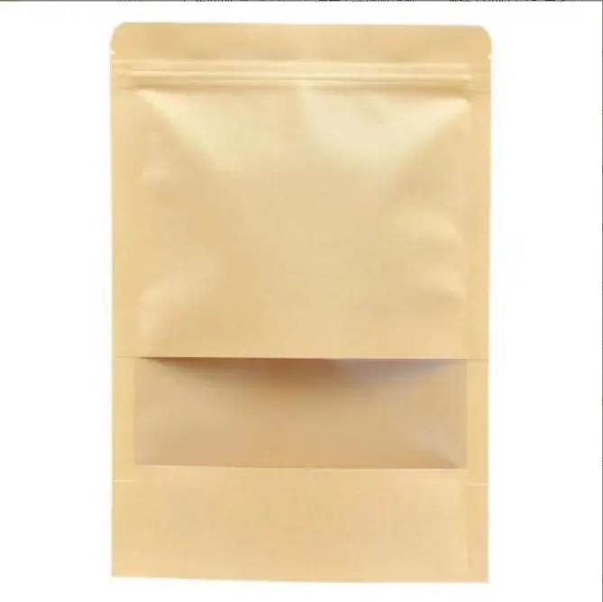 Windowed kraft paper bags tea sealing bags food self-adhesive bags stand-up pouches
