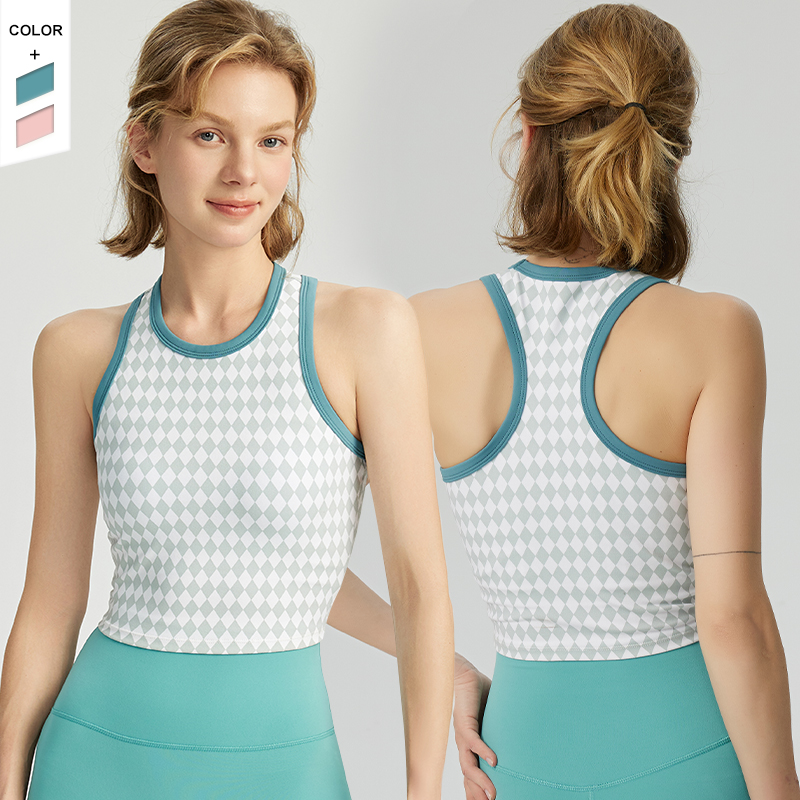 2024 Autumn/Winter Women Sports Underwear Round Neck Fixed Cup Sports Vest Beauty Back Wide Shoulder Strap Yoga Tank Top