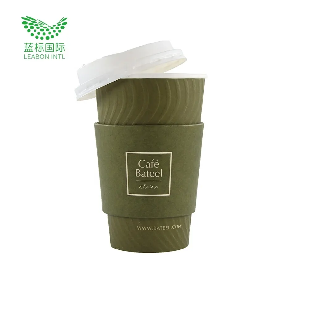 Hoge Kwaliteit 12Oz/16Oz/22Oz Wegwerp Dubbele Wand Hot Drink Koffie Kartonnen Beker Met Deksel en Mouwen