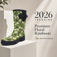 Bottes de pluie en caoutchouc naturel pour femmes, écologiques, imprimé floral marguerite, imperméables, mi-mollet, vente en gros d'usine, prix de gros