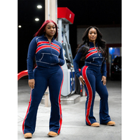 Ensemble de survêtement personnalisé avec logo pour femme : veste en maille gaufrée et pantalon évasé, idéal pour l'entraînement et le fitness