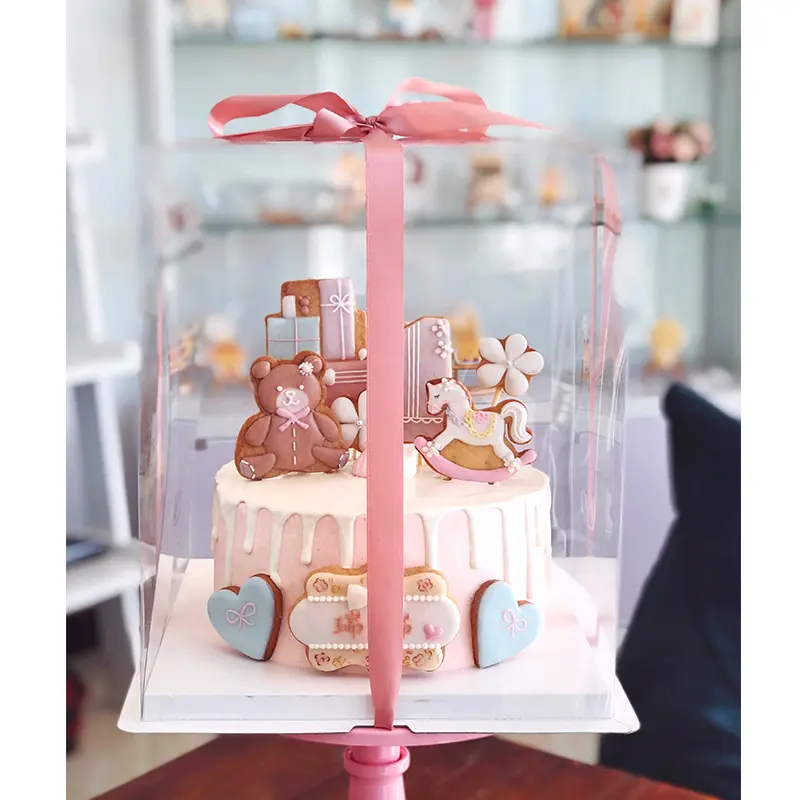 Di alta qualità per il magazzino PET PVC cartone di plastica da sposa festa di compleanno del regalo torta scatola pieghevole trasparente di formato personalizzato logo