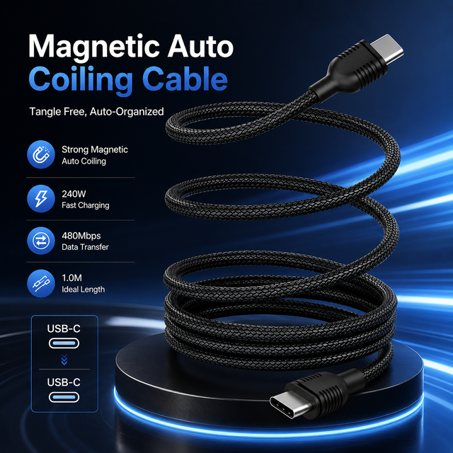 1M 240W USB-C to USB-C Magnetic Braided Nylon Shielded Cable USB 2.0 5A Fast Charging for Laptop OEM ODM