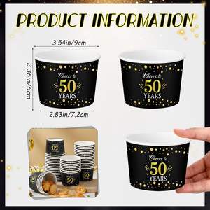 Vasos de Papel para Helado, Color Dorado y Negro, Desechables, para Postres, Sopa, Comida Caliente o Fría, Bodas, Aniversarios, Fiestas - Product Image 3