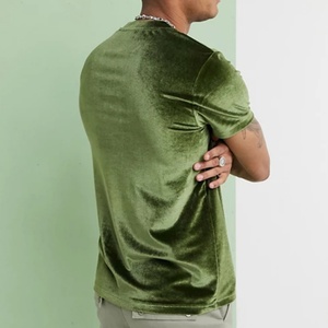 T-shirts en velours vert uni pour hommes, vente en gros à prix réduit - Product Image 1