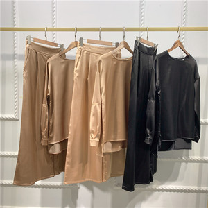 Ensemble moderne décontracté pour <span class=keywords><strong>femme</strong></span>, haut et <span class=keywords><strong>pantalon</strong></span> amples en <span class=keywords><strong>satin</strong></span> uni, deux pièces, tenue islamique pour <span class=keywords><strong>femme</strong></span>, abaya, nouveautés 2021 - Product Image 4