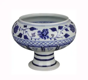Ming Dynasty หม้อแจกันพอร์ซเลนส้นสูง,หม้อลายดอกโบตั๋นสีน้ำเงินและสีขาวแนววินเทจย้อนยุคสำหรับปลูกพืช