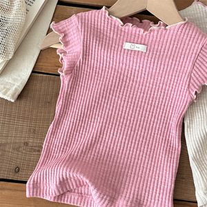 Vente en gros – Nouveauté Été 2026 – Hauts côtelés unis à manches courtes pour bébés filles - Product Image 5