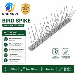 Piques <span class=keywords><strong>anti</strong></span>-oiseaux en acier inoxydable 304 pré-collées, à coller sans perçage, kit <span class=keywords><strong>anti</strong></span>-pigeons DIY pour balcon d'appartement et rebord de fenêtre - Product Image 1