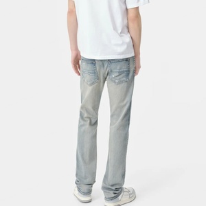 กางเกงยีนส์เดนิมผู้ชายทรงสลิมวินเทจสีน้ำเงินฟอกแบบทำลายพิเศษ ดีไซน์แฟชั่น เอวกลาง ระบายอากาศได้ดี สวมใส่สบาย - Product Image 3