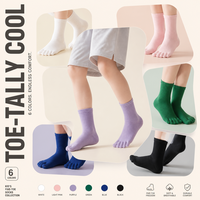 Chaussettes cinq doigts colorées pour enfants, en coton peigné 32S, anti-boulochage, avec Lycra extensible doux, tricot intégré sans couture