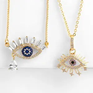 Модные Изящные Ожерелья на удачу с голубыми глазами, женские ожерелья с подвесками из 18-каратного золота, ювелирные изделия