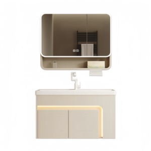 Factory Minimalist <b>Wall</b>-Mounted Bathroom Vanity with LED Smart <b>Mirror</b> Cabinet Ceramic Basin 60-Inch White MDF Hospital Use - Product Image 6