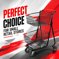Chariot de courses en métal à 2 niveaux avec double panier, chariot de supermarché compact pour magasins de proximité