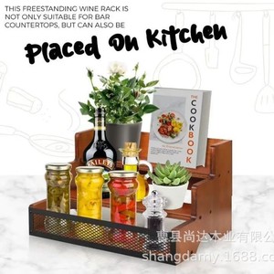 Retro wooden spice rack, tiered <b>desktop</b> storage rack, liquor display rack, <b>desktop</b> coffee <b>shelf</b> - Product Image 4