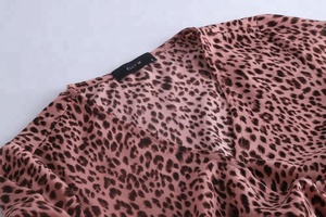 de la moda de hoja de loto mangas <span class=keywords><strong>vestido</strong></span> Sexy de grano de <span class=keywords><strong>leopardo</strong></span> guepardo Impresión de sarga de Damas <span class=keywords><strong>vestido</strong></span> en col: blush - Product Image 5