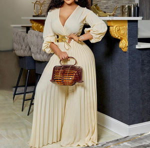 Verano europeo y americano nuevo cuello en V de las mujeres Sexy con cordones plisado de pierna ancha <span class=keywords><strong>mono</strong></span> de <span class=keywords><strong>talla</strong></span> <span class=keywords><strong>grande</strong></span> para la exportación - Product Image 3