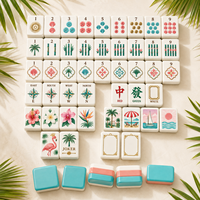 Ubin Mahjong Akrilik Amerika Palm Beach Desain Flamingo Tropis Koral Aqua untuk Hadiah Keluarga Klub Grosir OEM ODM