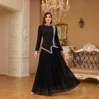 Novedad 2026: Conjunto de Falda Midi Plisada con Pedrería Termoadhesiva de Alta Costura, Elegante Caftán Abaya Largo de Poliéster para Mujer Musulmana