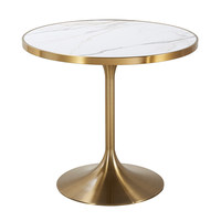 Table de conférence ronde en acier inoxydable avec piétement tulipe et plateau en pierre frittée, table de négociation de bureau, table de réunion ronde