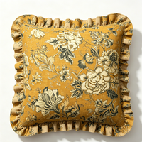 Housse de coussin en coton et lin à imprimé floral vintage avec volants, faible MOQ, personnalisable, multicolore, fournisseur de textiles de maison
