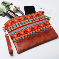 Dompet Kulit PU Kanvas Tribal Elang Wanita 100 Buah yang Dapat Disesuaikan, Dompet Tradisional Oranye Aztec, Gelang Peradaban Maya