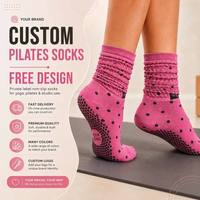 Chaussettes de yoga et de Pilates pour femme, en coton, antidérapantes, respirantes, à coupe haute, avec motif et logo, pour l'hiver, couleur personnalisée