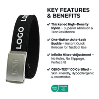 Ceinture en toile personnalisable avec logo, motif lettres imprimé, en nylon, pour hommes, vente en gros