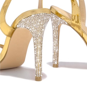 Shiny Ankle Strap Women's High Heels <b>Shoes</b> Rhinestone Sandals Thin Heeled Stiletto Party Dress Mules - Product Image 5