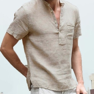 Chemises en lin pur pour hommes, tissu léger à séchage rapide pour l'été, logo personnalisé, commandes en gros - Product Image 5