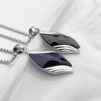 Collar de acero de titanio con arenisca azul para hombre, colgante de acero inoxidable, Ojo de Ángel, collar con Colgante de Piedra de ágata azul negra