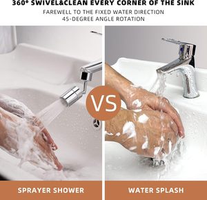 Aireador de grifo de baño con doble rociador cromado 720, rociador de boquilla de 2 funciones con ángulo grande <span class=keywords><strong>para</strong></span> lavado de cara y enjuague de <span class=keywords><strong>ojos</strong></span> - Product Image 6