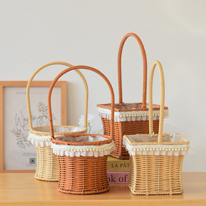 <b>Wicker</b> hand-woven flower and dried flower <b>basket</b>, perfect for living room decoration, souvenirs, picnics, and photo storage. - Product Image 1