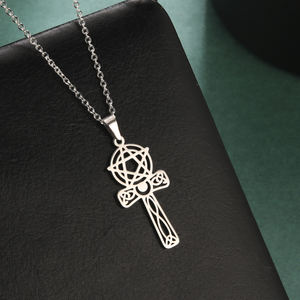 Collana con ciondoli a croce pentagramma malvagio satanico occulto doppio strato di gioielli in acciaio inossidabile - Product Image 3